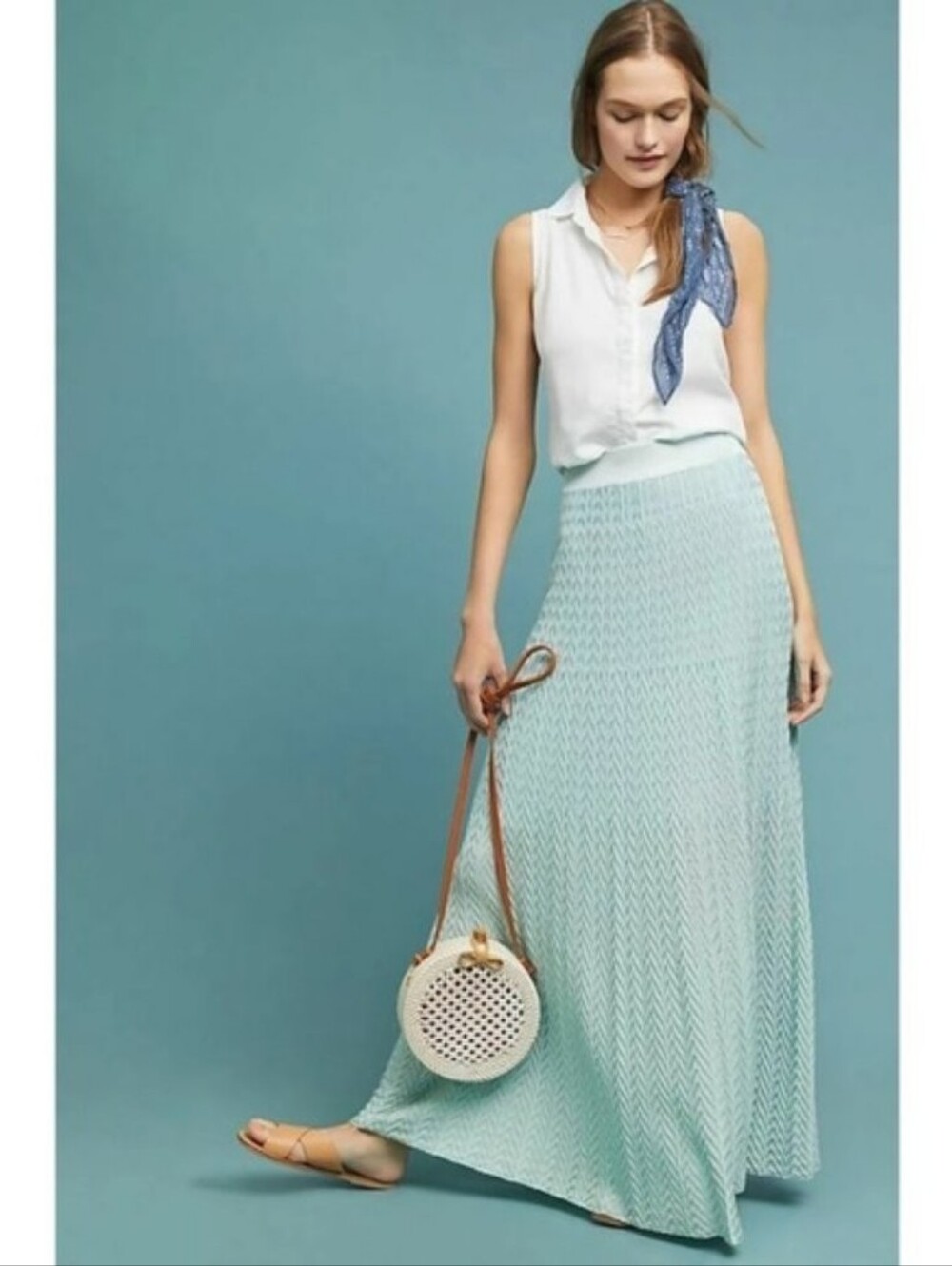 Anthropologie Cecilia Prado Thalassa Skirt in Mint Chevron Size XS